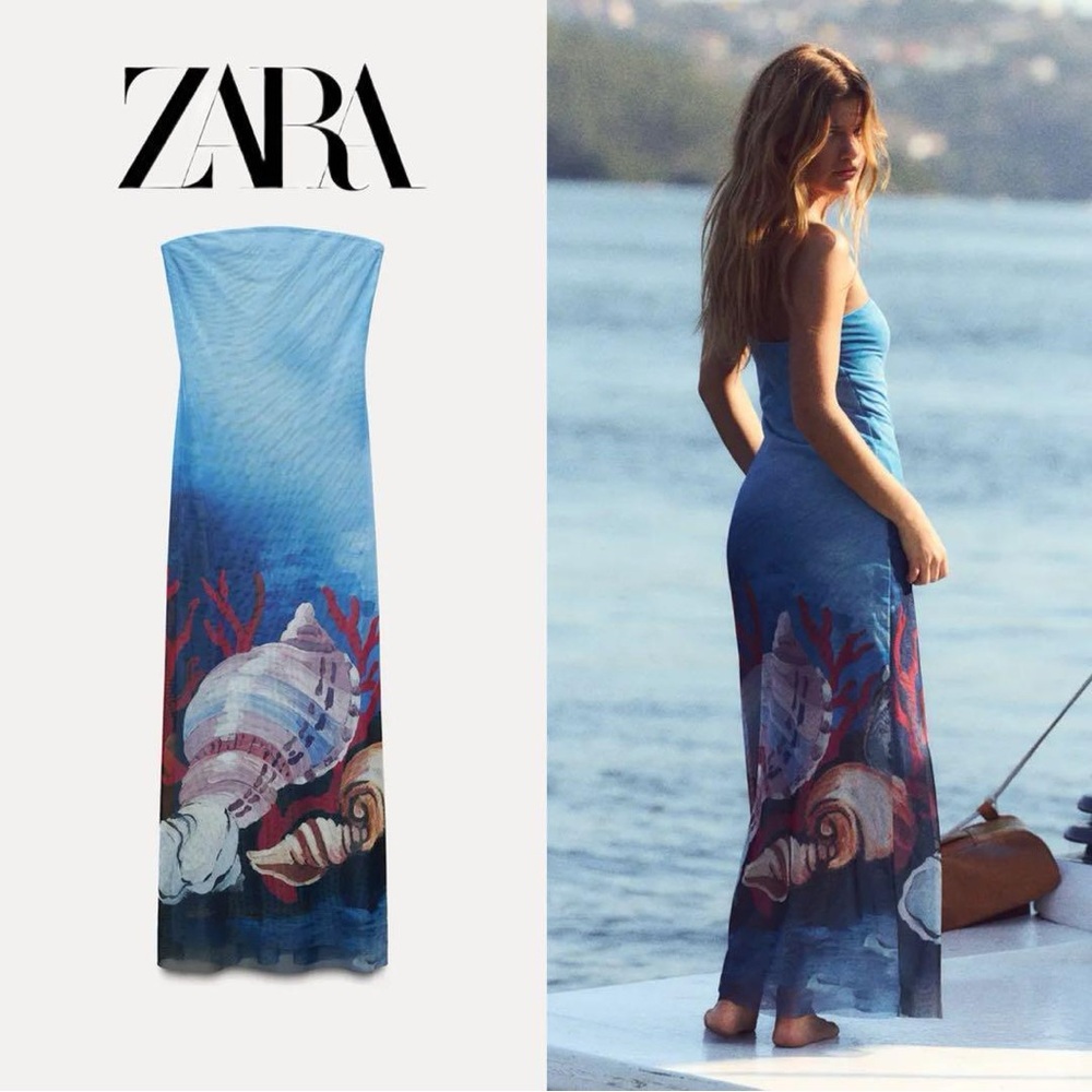 ZARA PRINTED TULLE DRESS WITH SHELLS